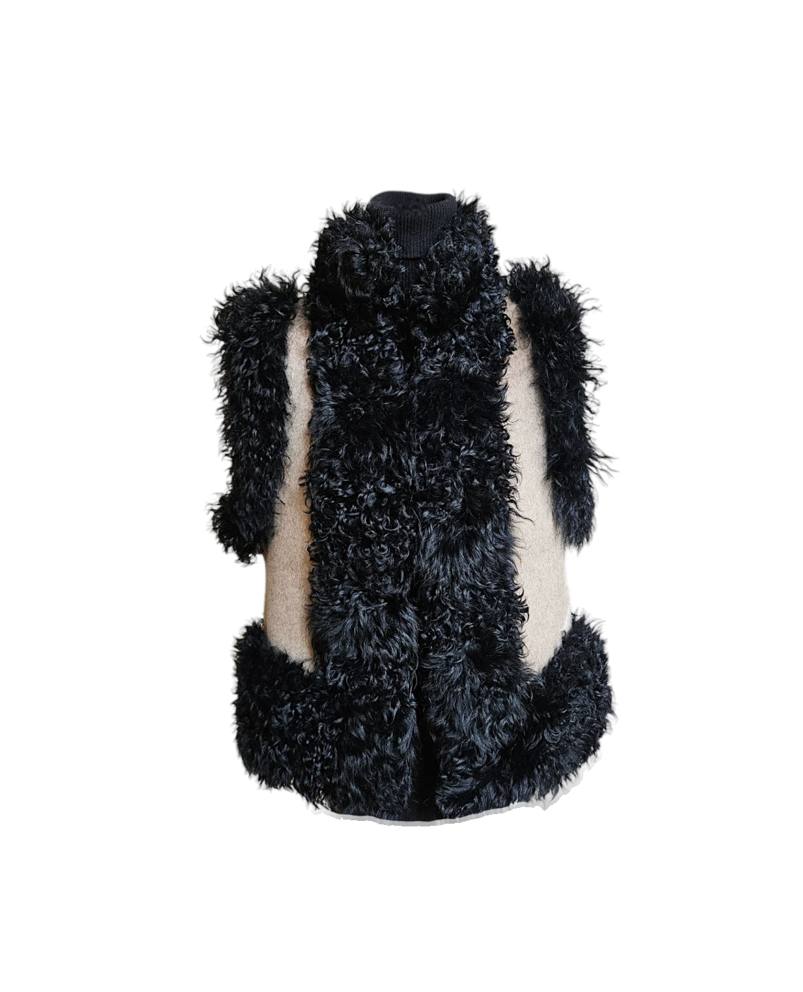 Mastani vest by Aql&Nafs in natural cashmere-wool with shearling trim