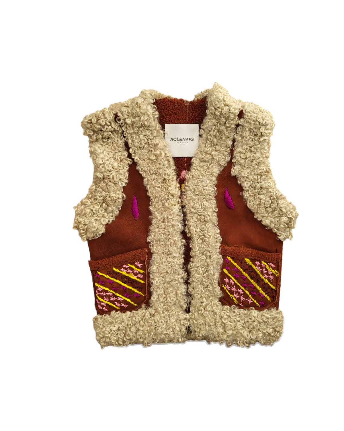 Nawal kids Afghan vest by Aql&Nafs in natural leather and lambskin
