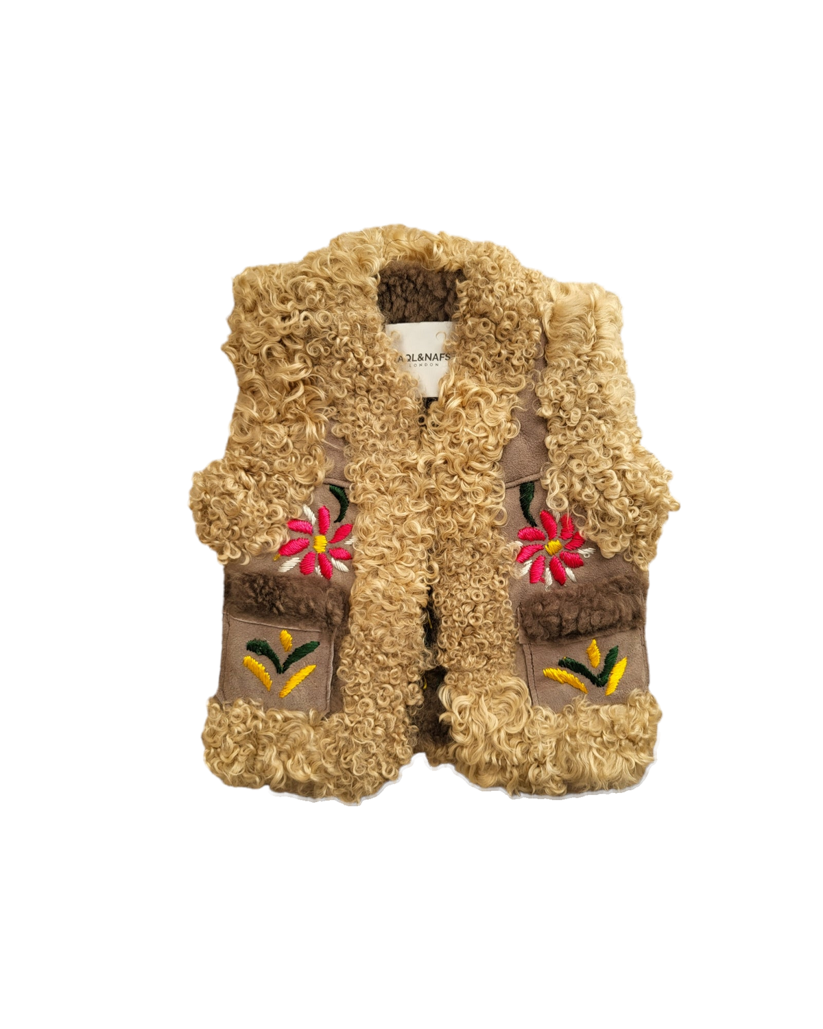 Eliana kids Afghan vest by Aql&Nafs in natural lambskin and shearling