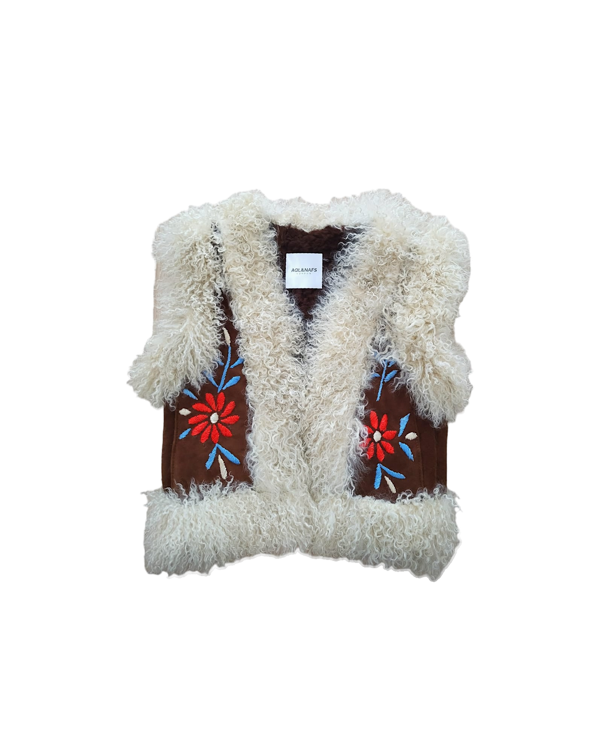 Kami kids Afghan vest by Aql&Nafs in natural lambskin and shearling