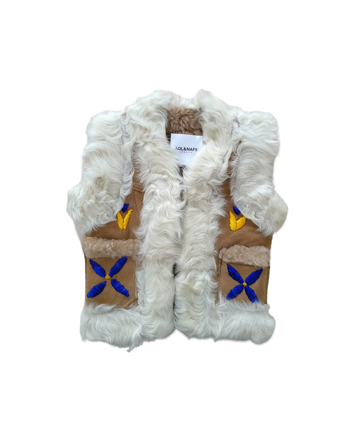 Aman kids Afghan vest by Aql&Nafs in natural lambskin and shearling