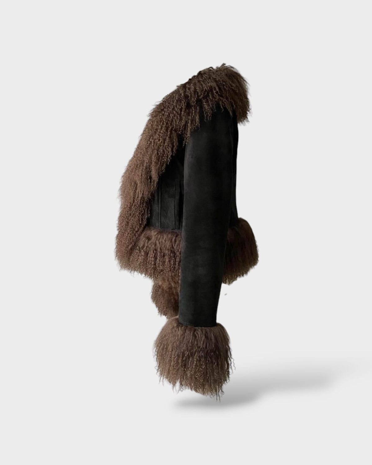 Cropped Shearling Jacket in Black & Brown #Colour_Black & Brown