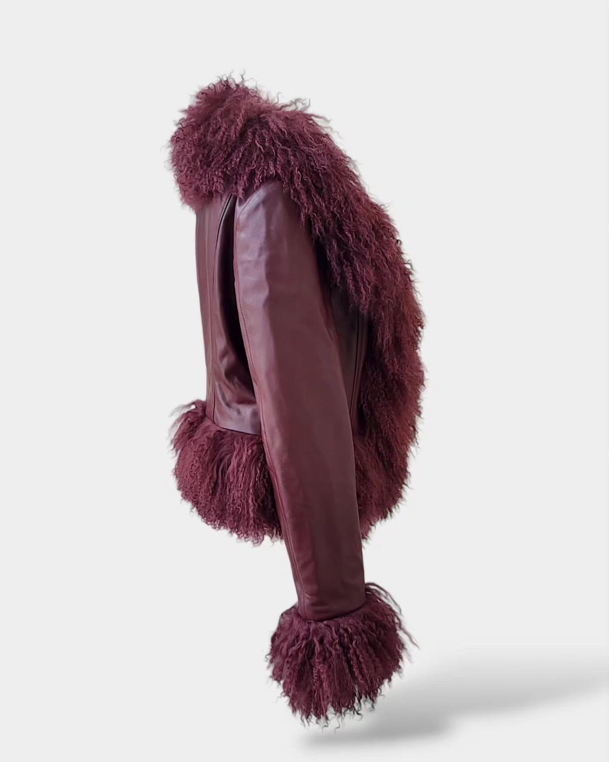 Cropped Shearling Jacket in Burgundy #Colour_Burgundy