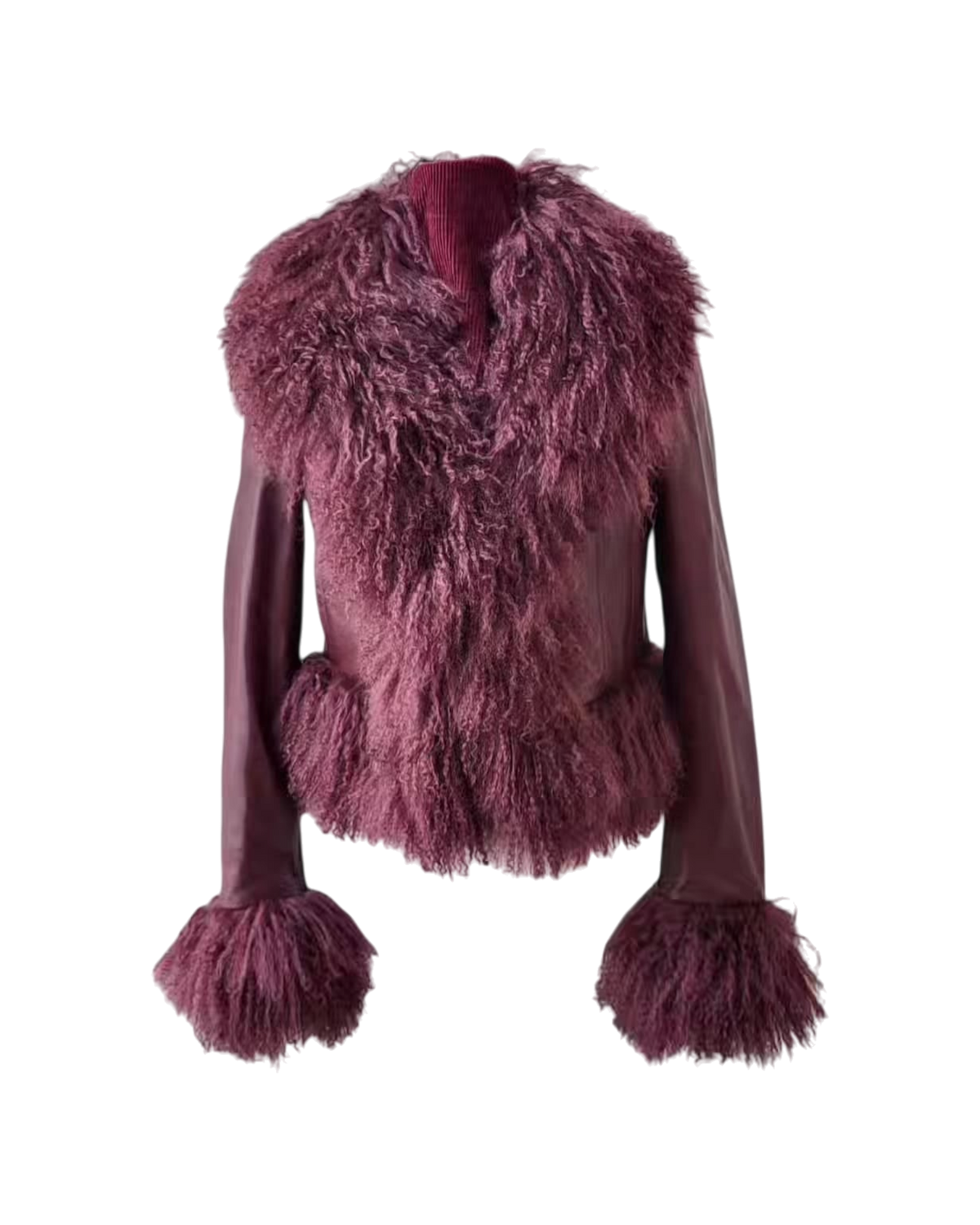 Cropped Shearling Jacket in Burgundy #Colour_Burgundy