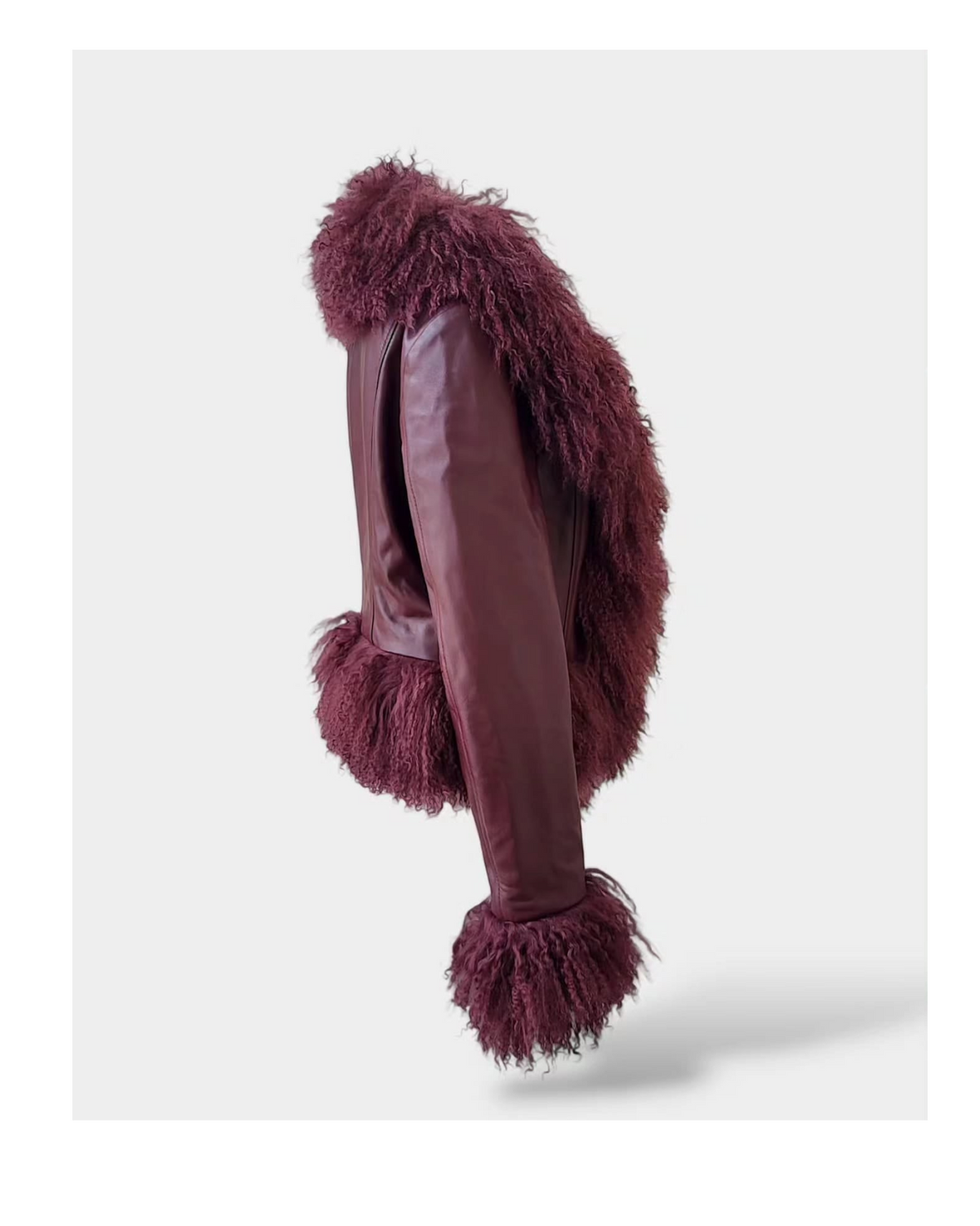 Cropped Shearling Jacket in Burgundy #Colour_Burgundy