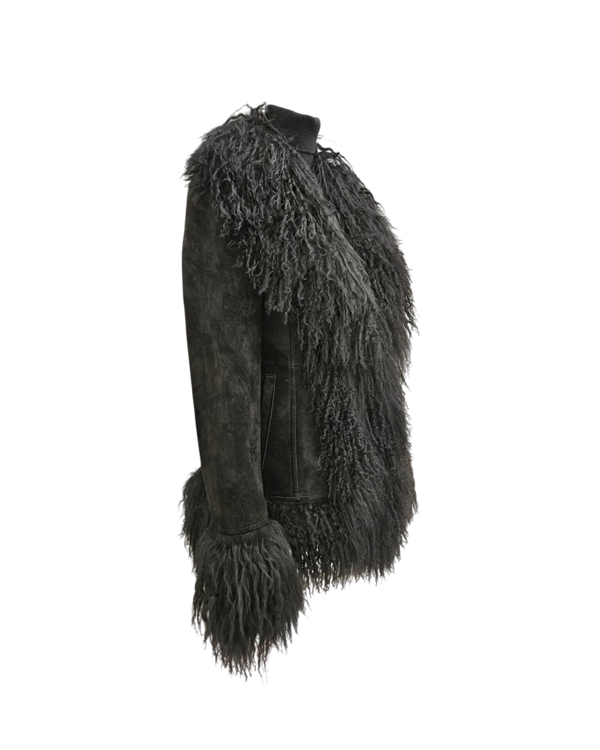 Cropped Shearling Jacket in Black #Colour_Black