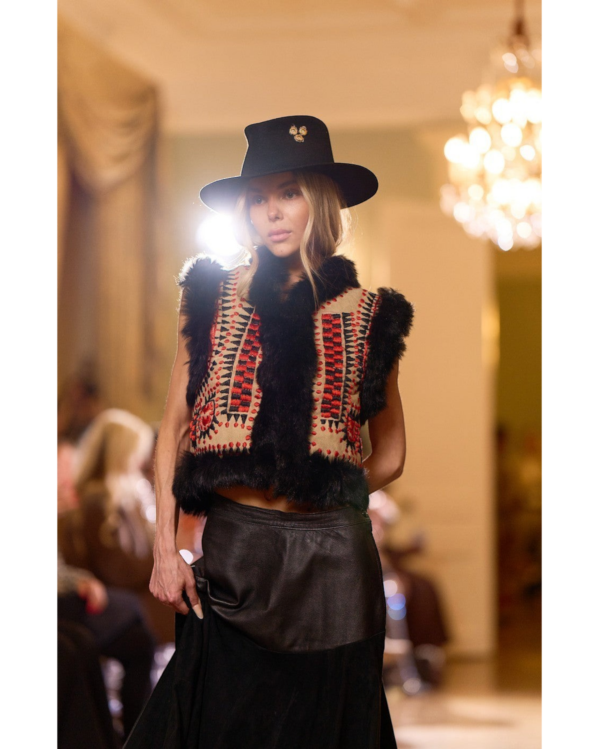 Lolaka handmade Afghan vest by Aql&Nafs – suede, red embroidery, black curly shearling