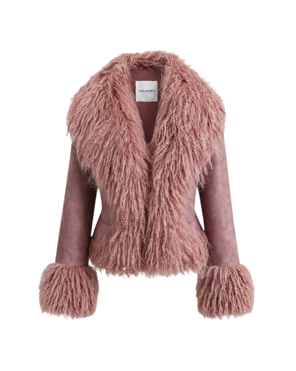 Cropped Shearling Jacket in Dusty Pink #Colour_Dusty Pink