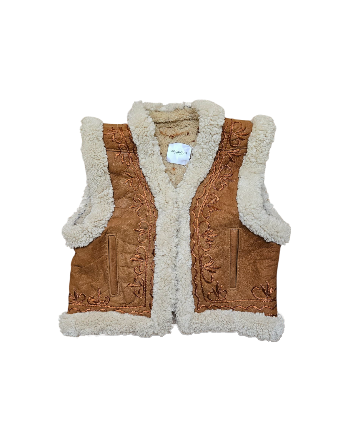 Shogufar handmade Afghan vest by Aql&Nafs – natural shearling, hand embroidery