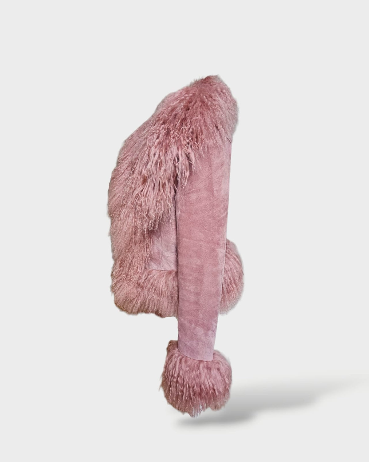 Cropped Shearling Jacket in Dusty Pink #Colour_Dusty Pink