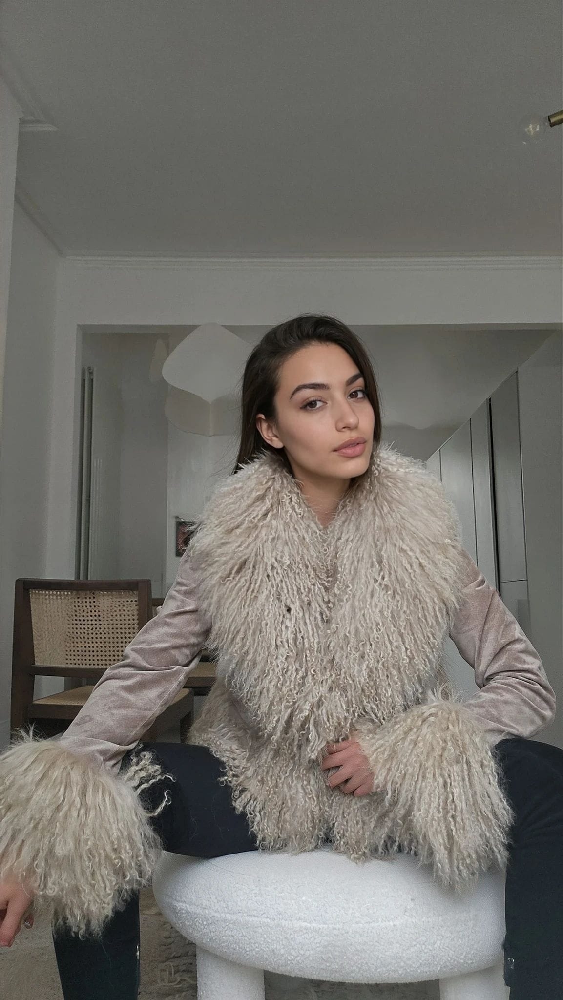 Cropped Shearling Jacket in Taupe #Colour_Taupe