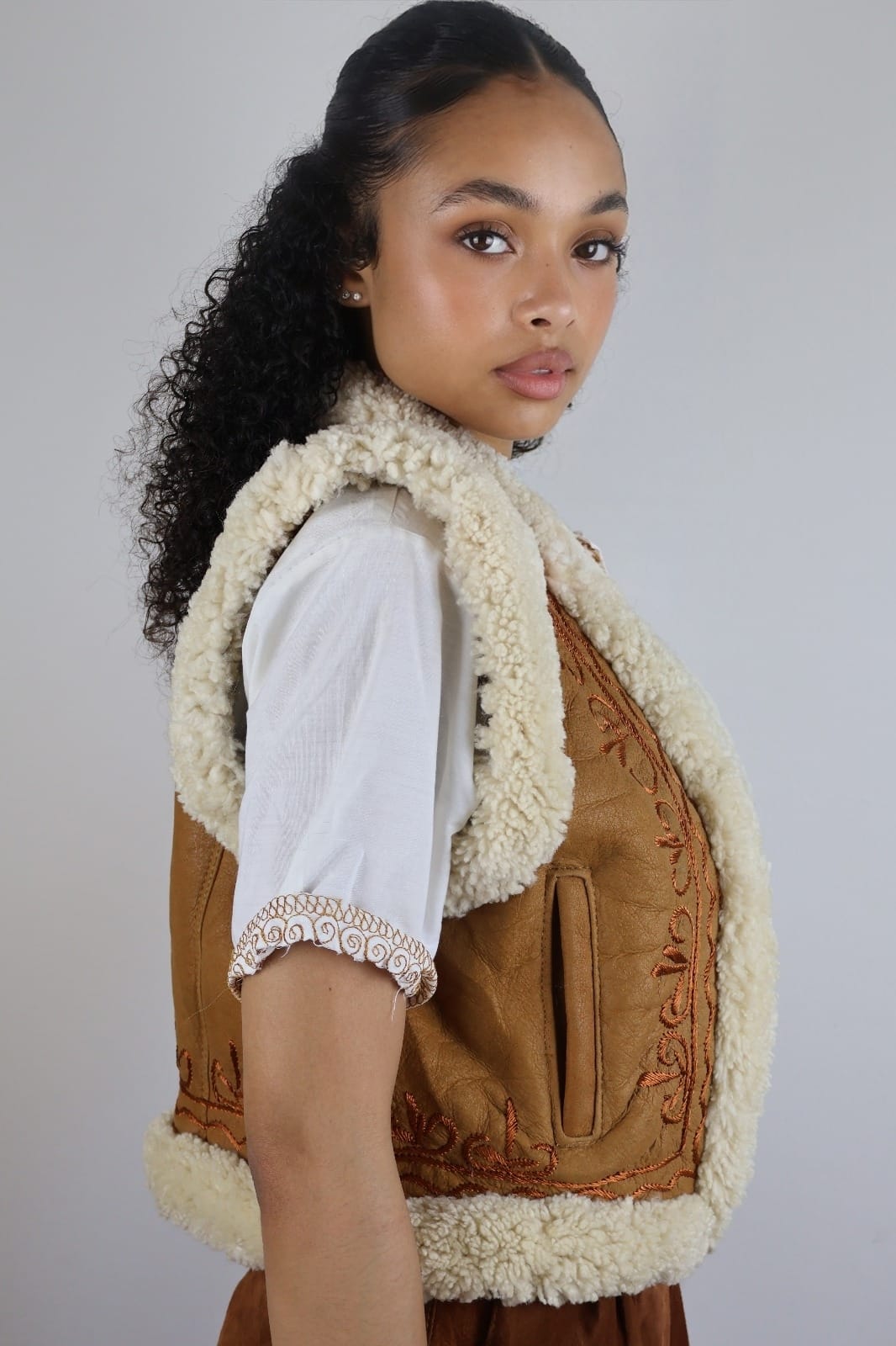 Nasrin Shearling Vest: Afghan Floral Embroidery | Aql&Nafs