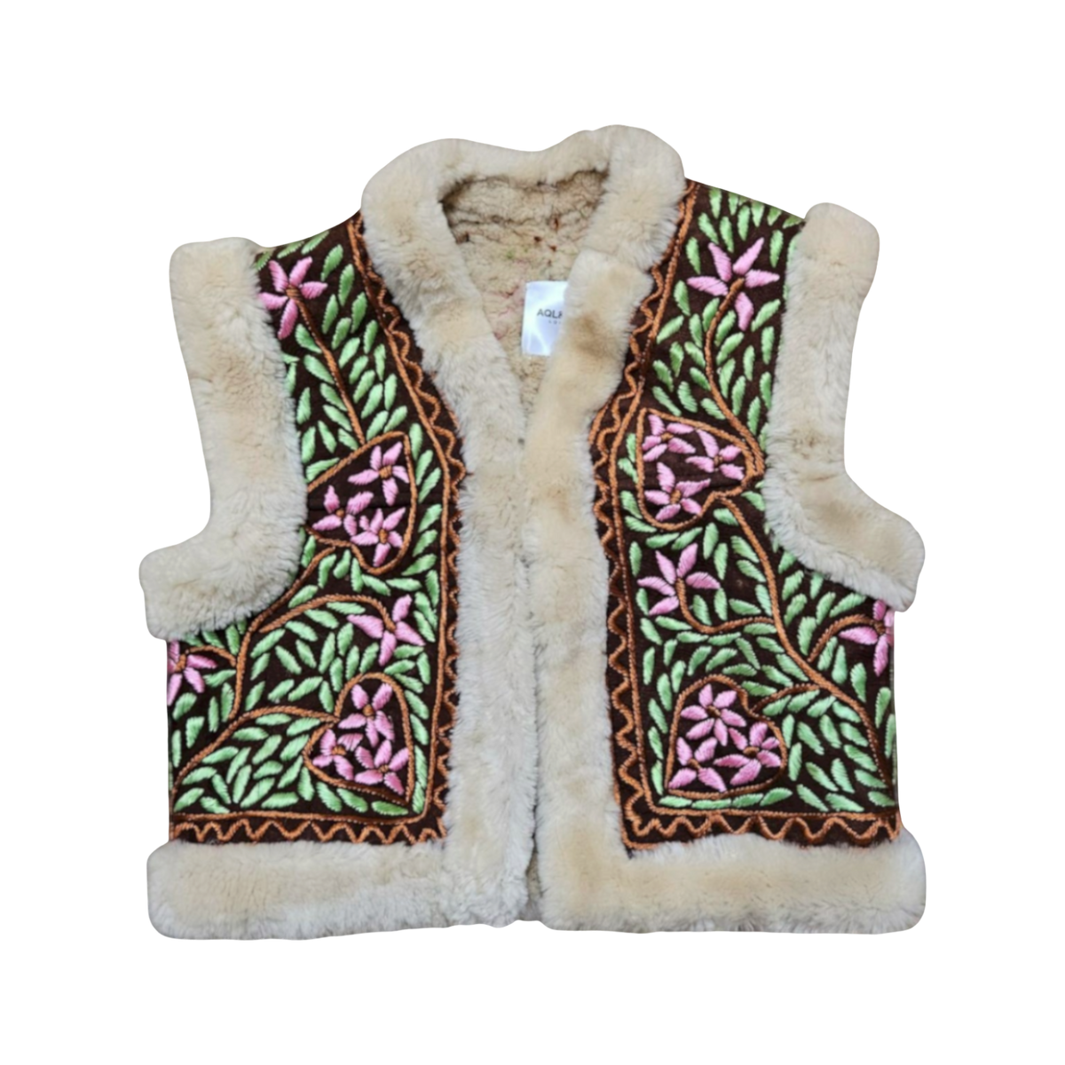 Nasrin Shearling Vest: Afghan Floral Embroidery | Aql&Nafs