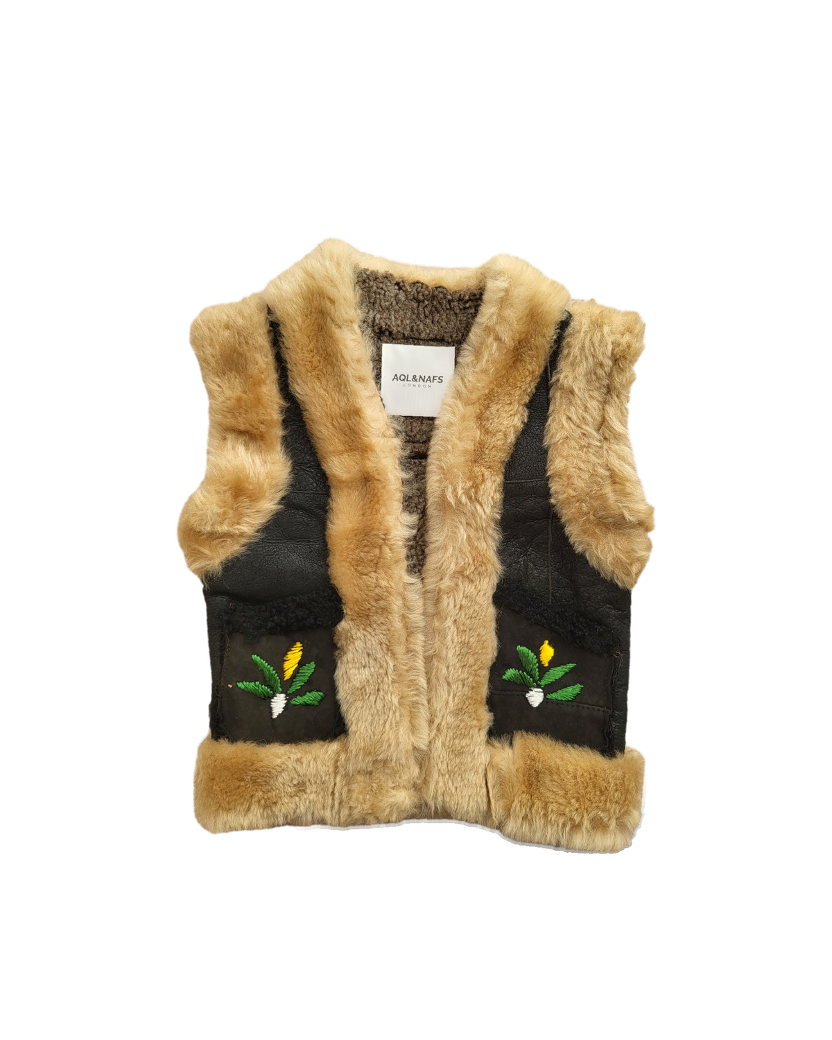 Idris kids Afghan vest by Aql&Nafs in natural lambskin and shearling