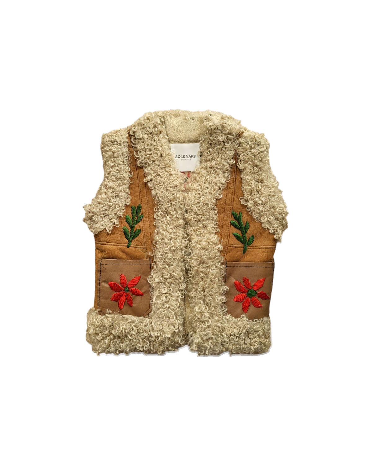 Nour kids Afghan vest by Aql&Nafs in natural lambskin and shearling