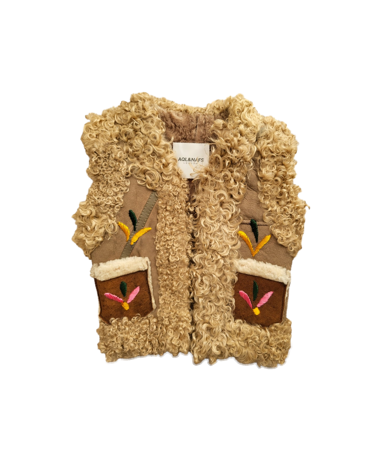 Rima kids Afghan vest by Aql&Nafs in natural lambskin and shearling