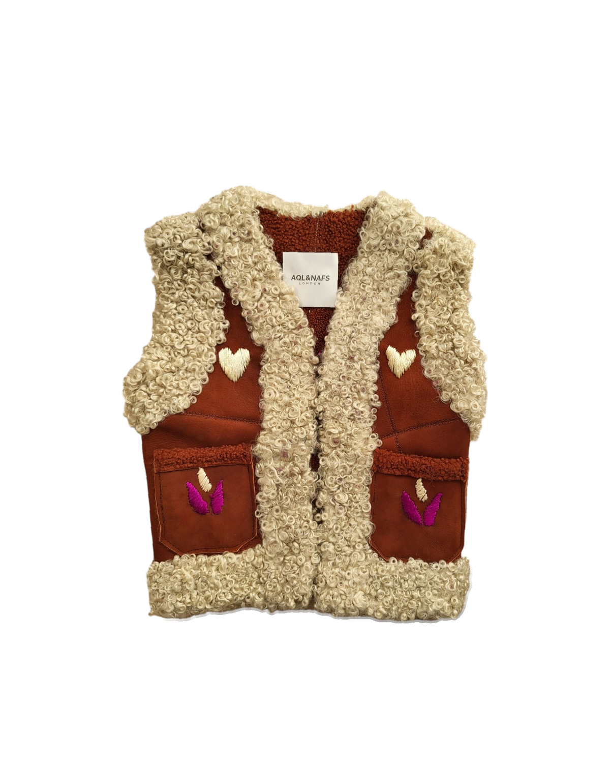 Mika kids Afghan vest by Aql&Nafs in natural lambskin and shearling