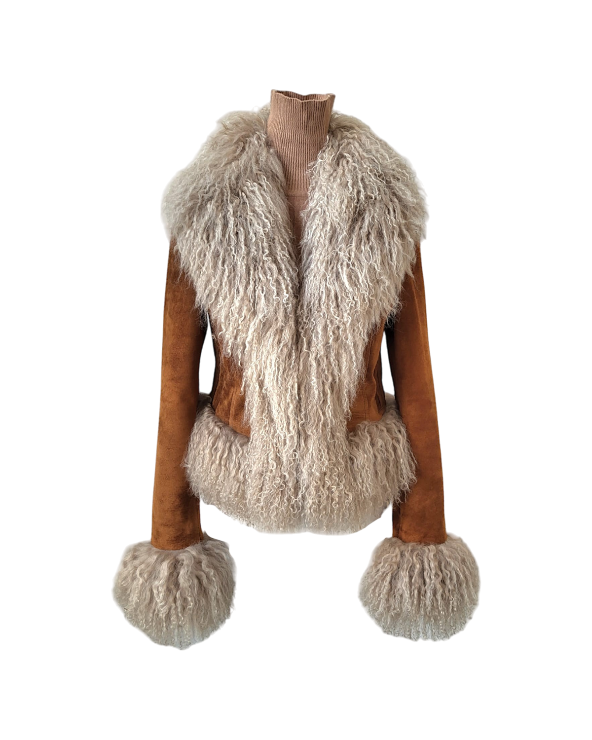 Cropped Shearling Jacket in Camel #Colour_Camel