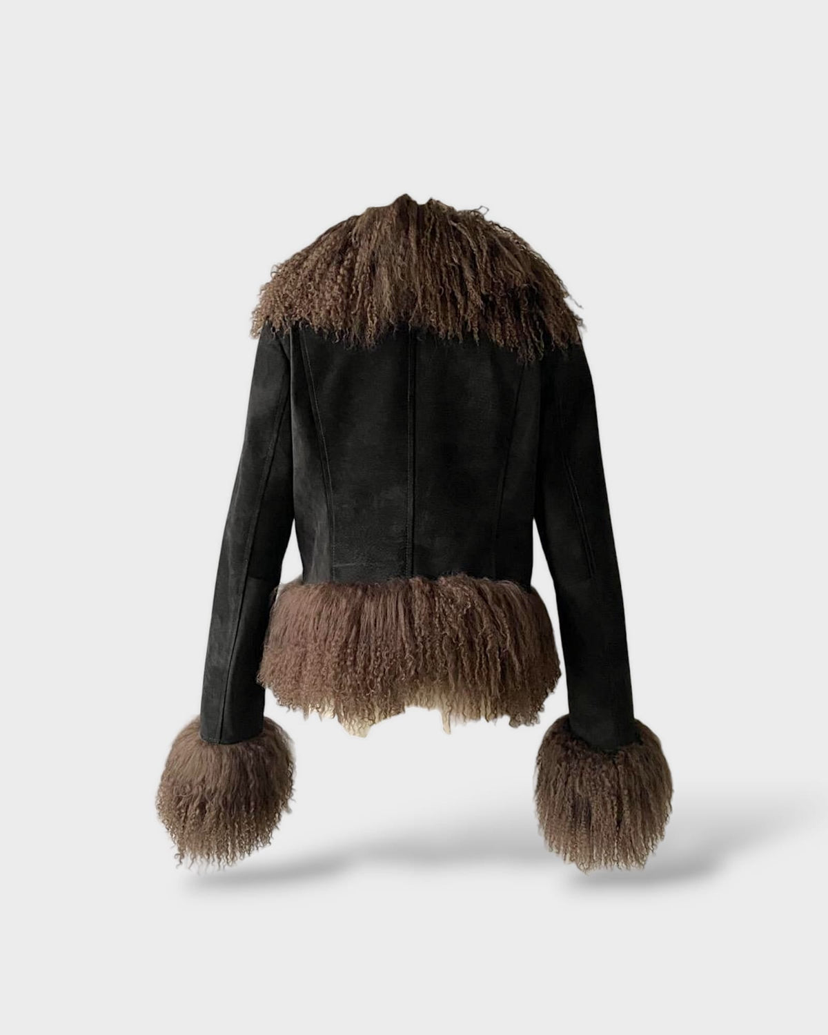 Cropped Shearling Jacket in Black & Brown #Colour_Black & Brown