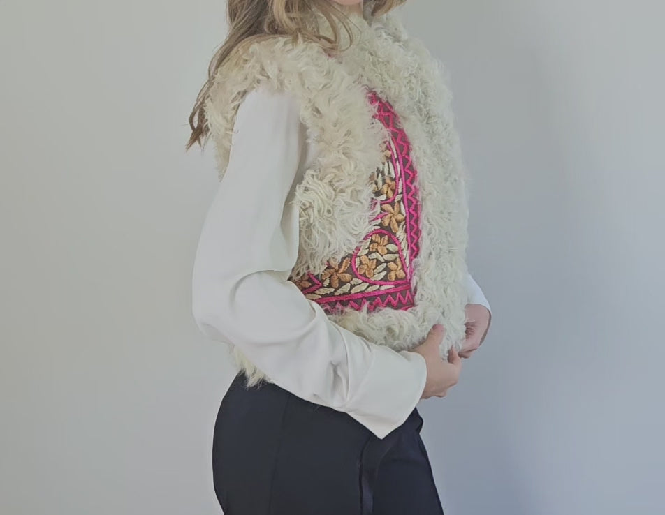 Nasrin Shearling Vest: Afghan Floral Embroidery | Aql&Nafs