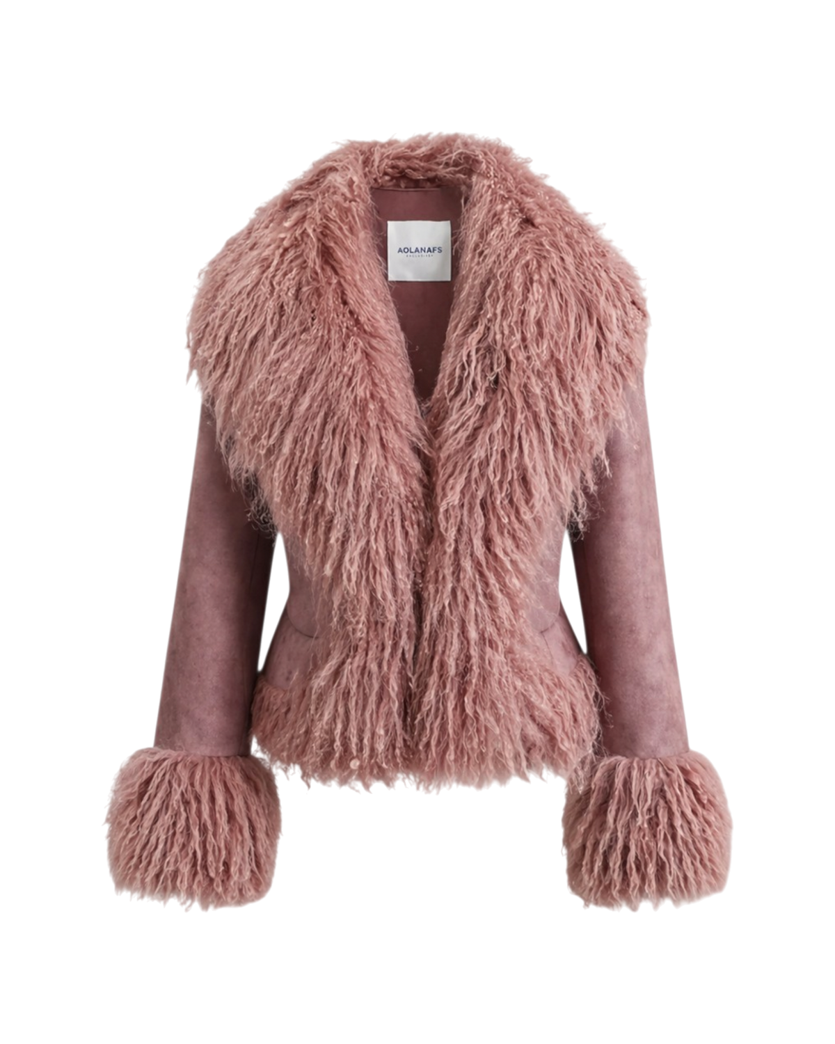 Cropped Shearling Jacket in Dusty Pink #Colour_Dusty Pink