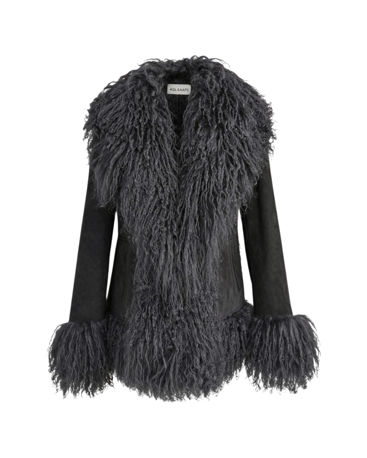 Cropped Shearling Jacket in Black #Colour_Black