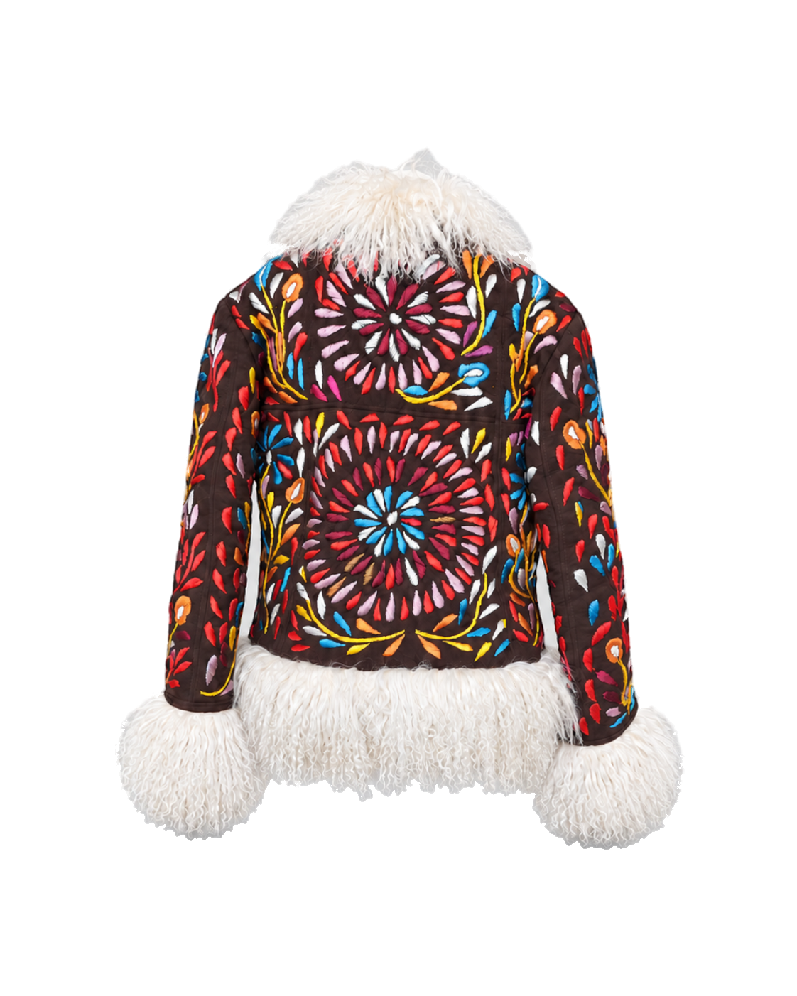Sulti handmade Afghan jacket by Aql&Nafs – copper leather, floral embroidery, white shearling