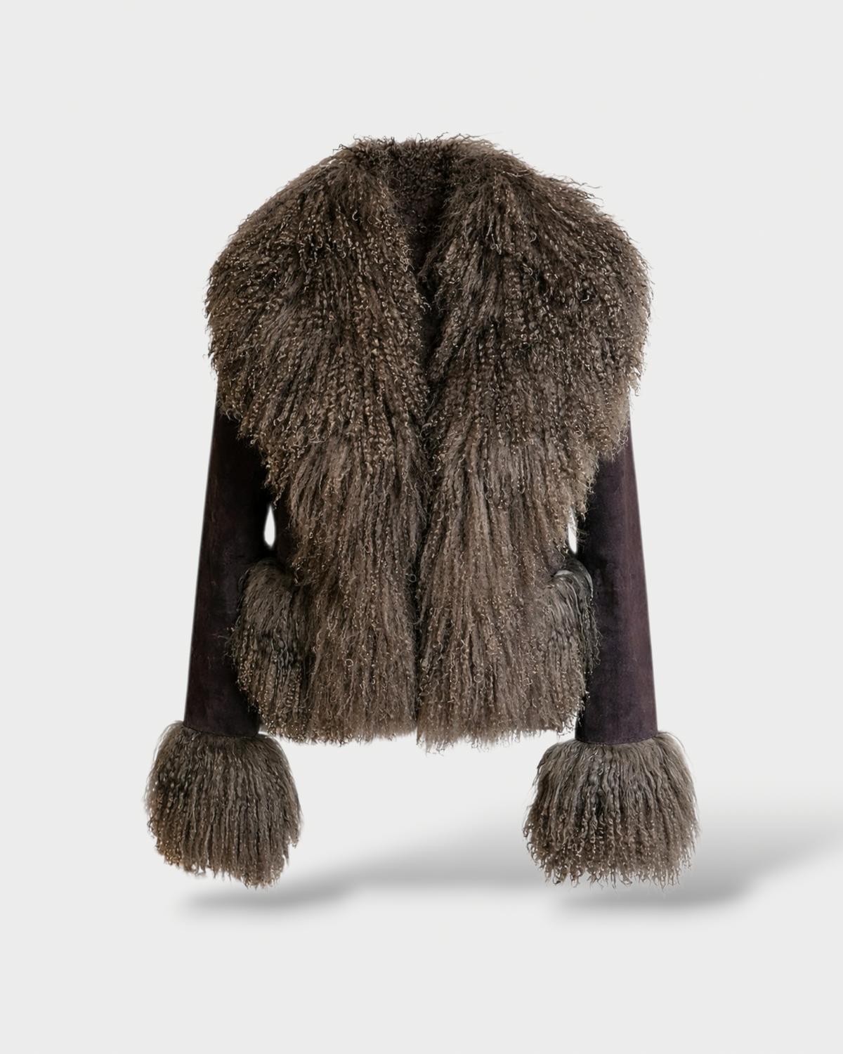 Cropped Shearling Jacket in Khaki #Colour_Khaki
