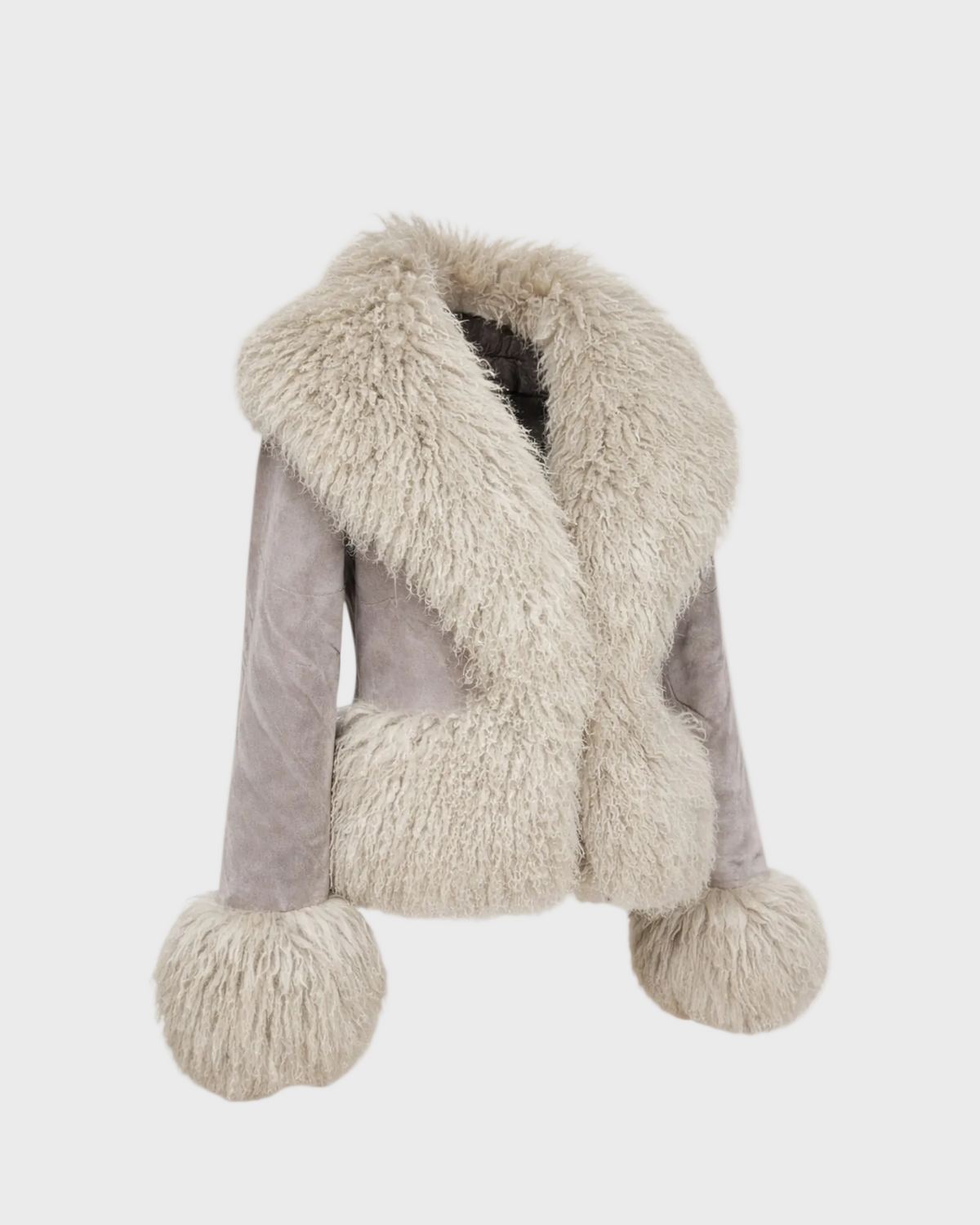 Cropped Shearling Jacket in Taupe #Colour_Taupe